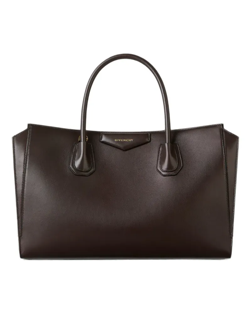 Givenchy Mittelgroße Antigona Umhängetasche aus glänzendem, gekörntem Leder - Braun Braun