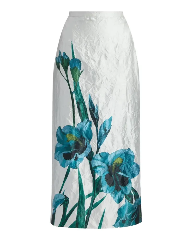 Erdem floral-print textured midi skirt - Weiß Weiß