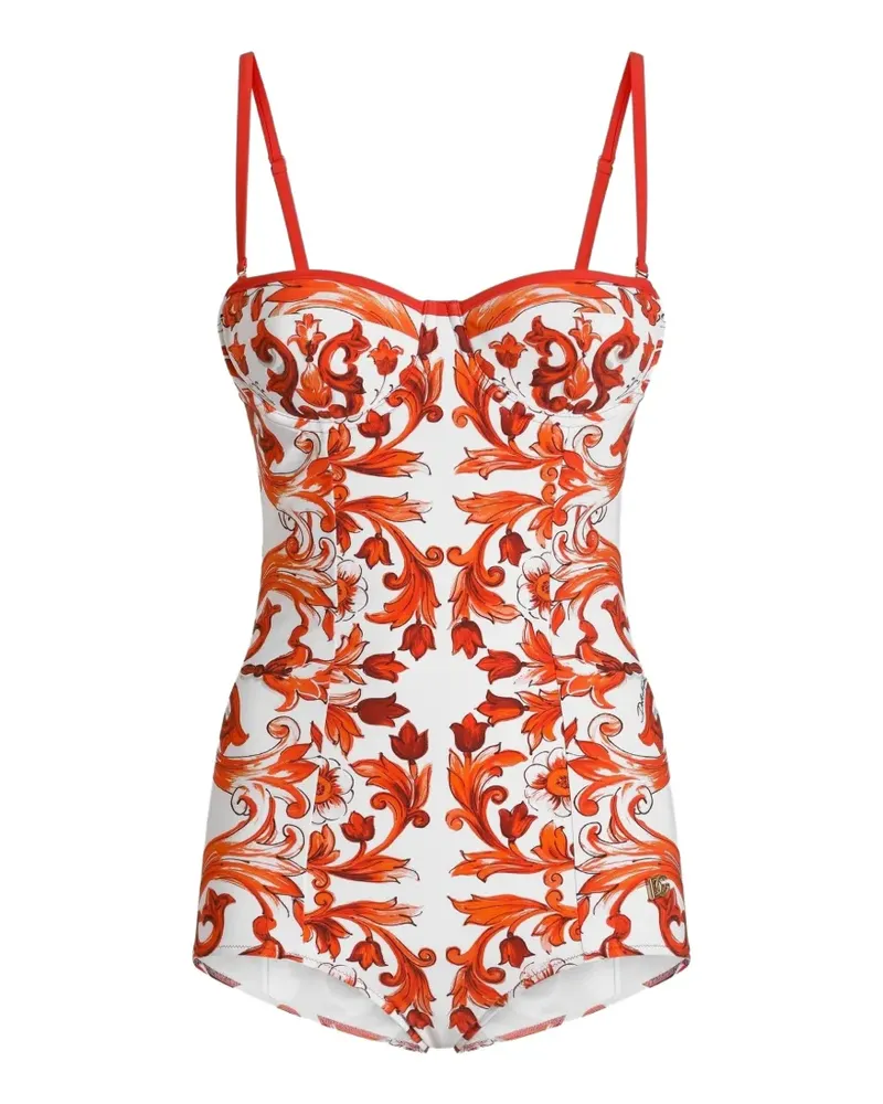 Dolce & Gabbana Badeanzug mit Majolica-Print - Weiß Weiß