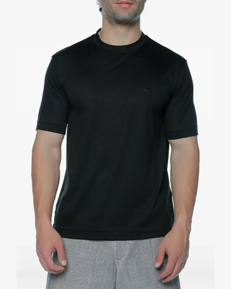 Emporio Armani logo-embroidered wool T-shirt - Schwarz Schwarz
