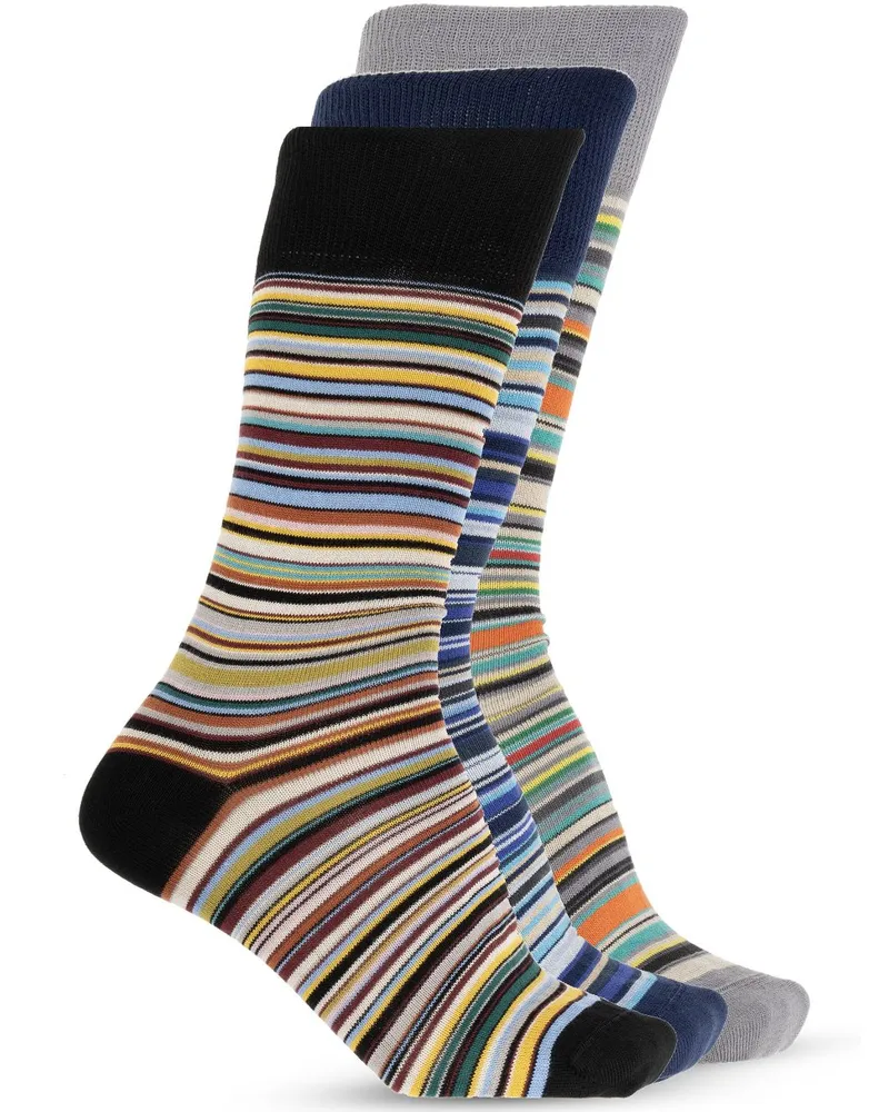 Paul Smith 3er-Set gestreifte Socken - Schwarz Schwarz