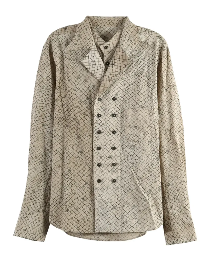 Ziggy Chen grid-pattern double-breasted shirt - Nude Nude