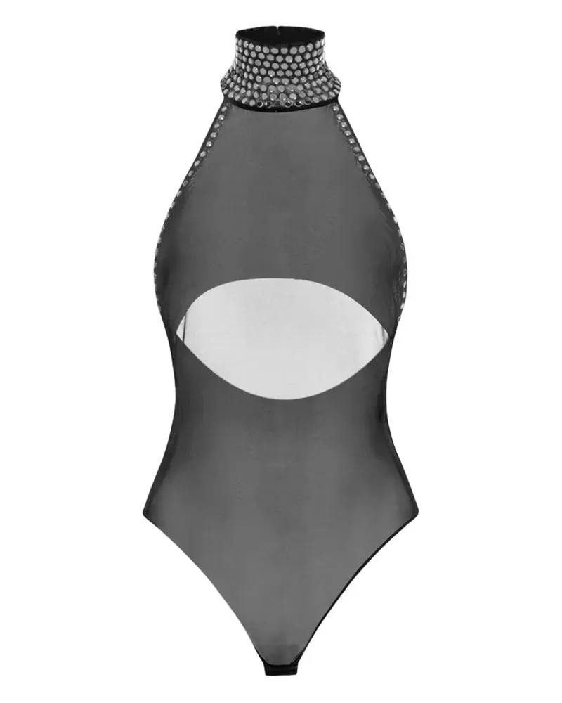 Oséree Kristallverzierter Body mit Rollkragen - Schwarz Schwarz