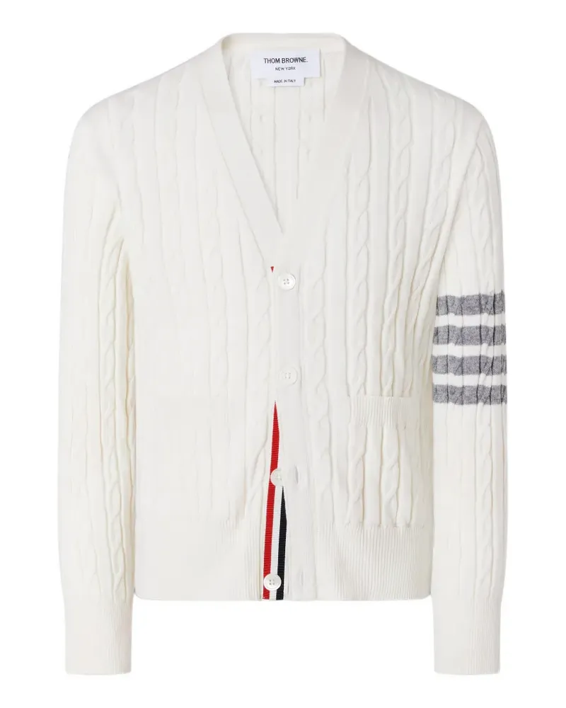 Thom Browne 4-Bar Cardigan aus Kaschmir mit Zopfmuster - Weiß Weiß
