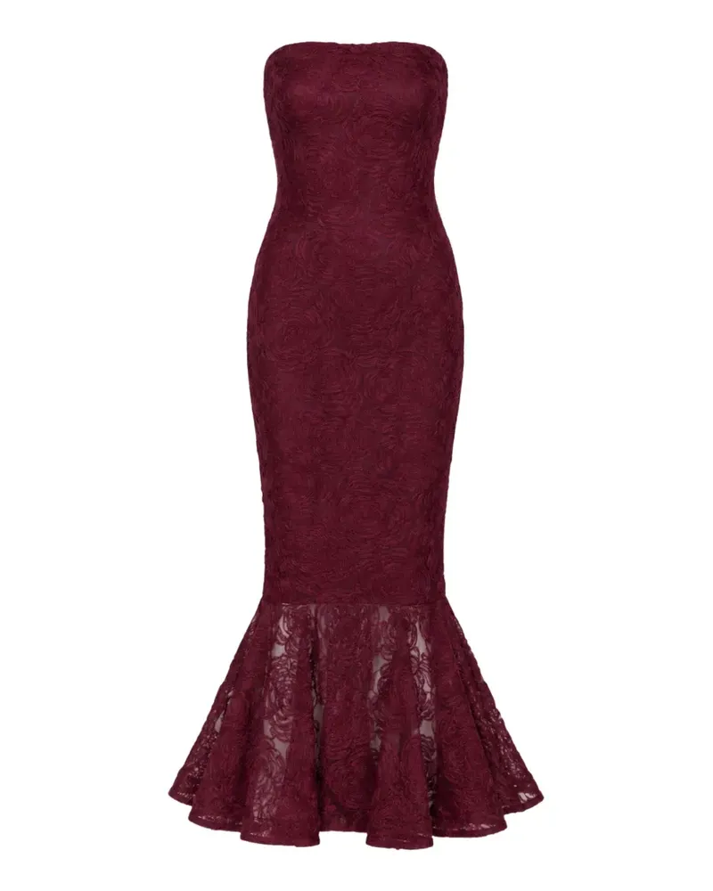 ROTATE Birger Christensen flower mesh flounce maxi dress Rot