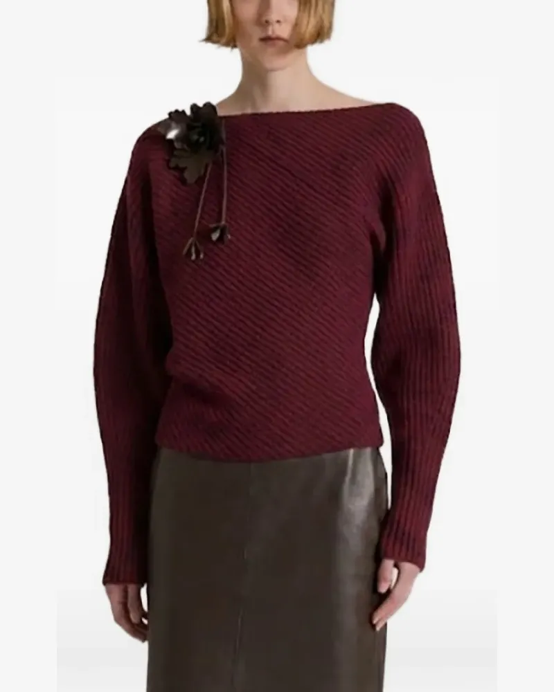 Alberta Ferretti Gerippter Strickpullover mit Blumenapplikation - Rot Rot