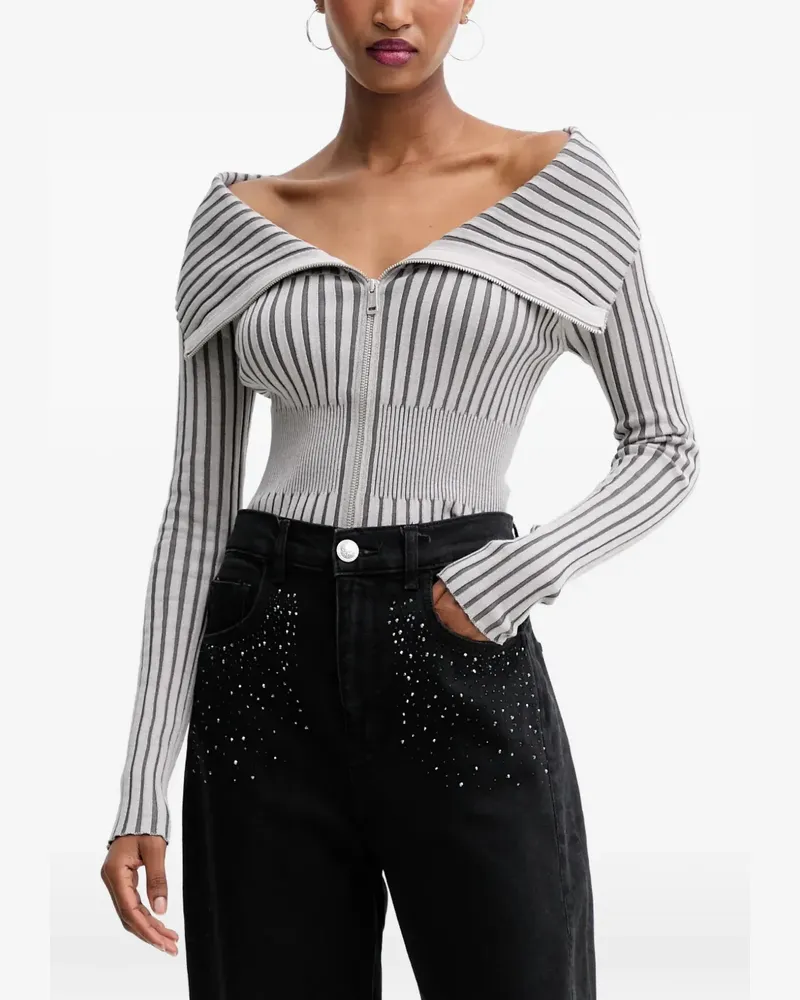 Guess Gestreiftes Oberteil mit Reißverschluss - Grau Grau