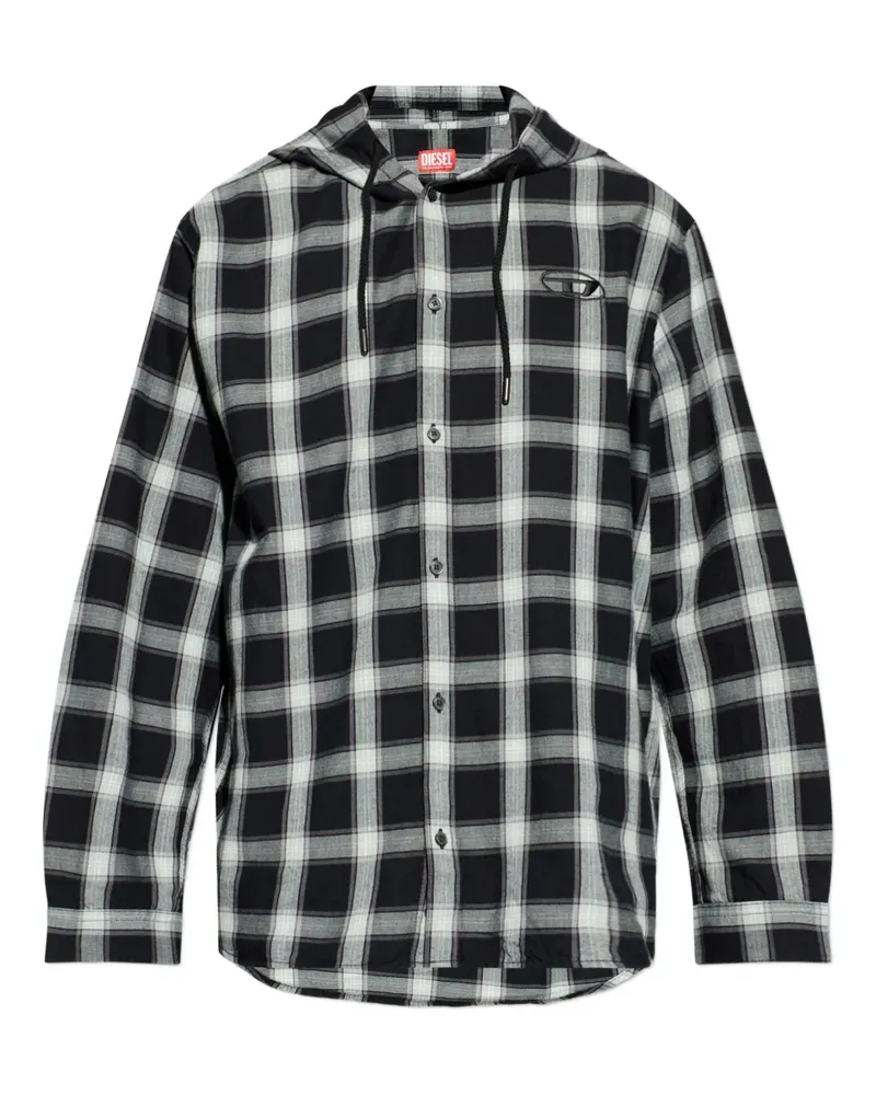 Diesel Kariertes Kapuzenhemd - Schwarz Schwarz