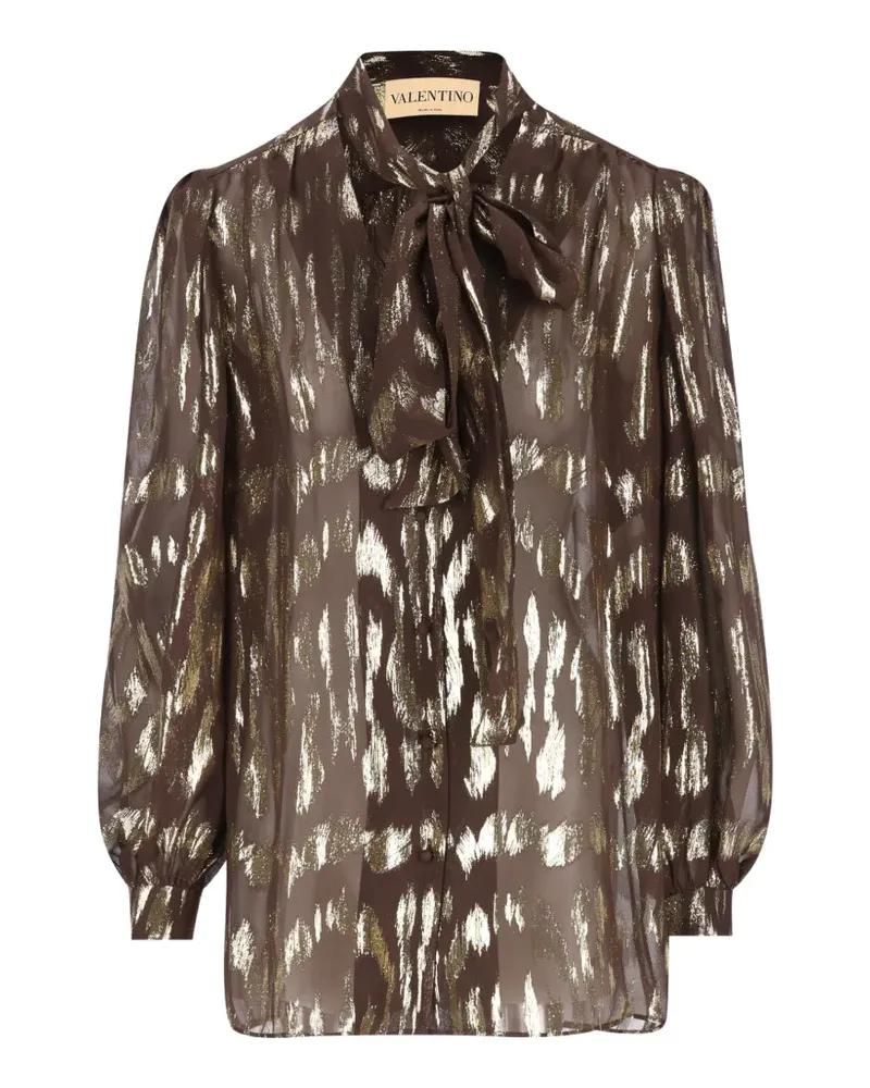 Valentino Garavani pussy-bow metallic-effect shirt - Braun Braun