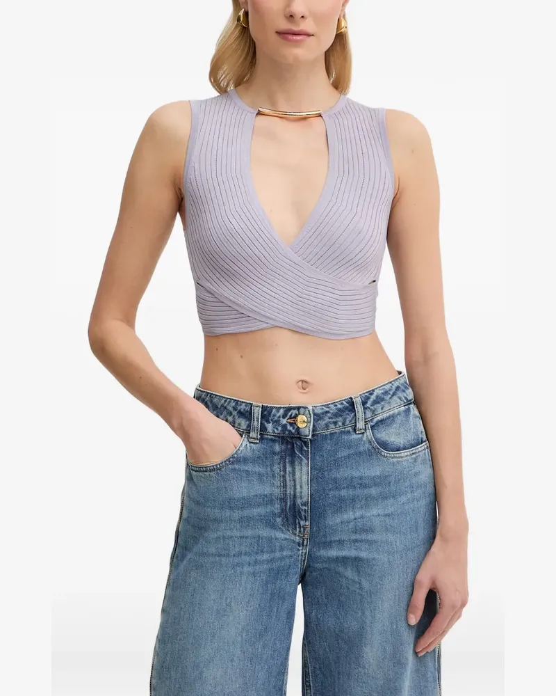 Elisabetta Franchi Geripptes Strickoberteil im Wickelstil - Violett Violett