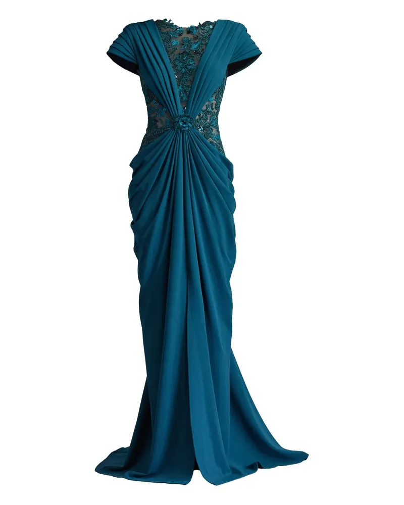 Tadashi Shoji Maxikleid mit Blumenpailletten - Blau Blau