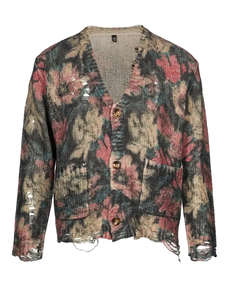 R13 Cardigan mit Blumenprint - Schwarz Schwarz