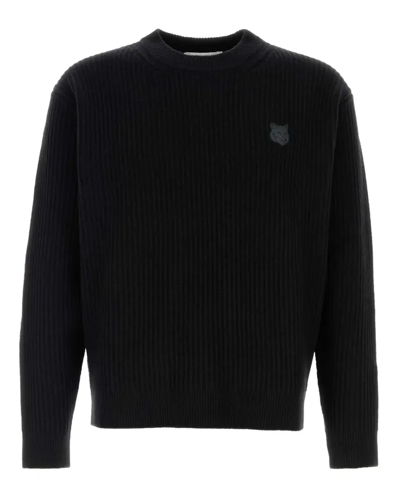 Kitsuné Gerippter Pullover mit Fuchs-Patch - Schwarz Schwarz