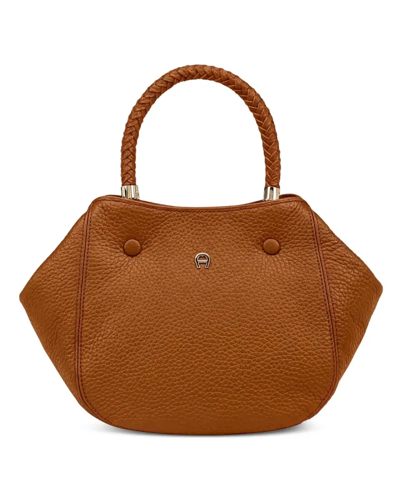 Aigner Kleine Carré Soft Tote Bag mit geflochtenem Henkel - Braun Braun