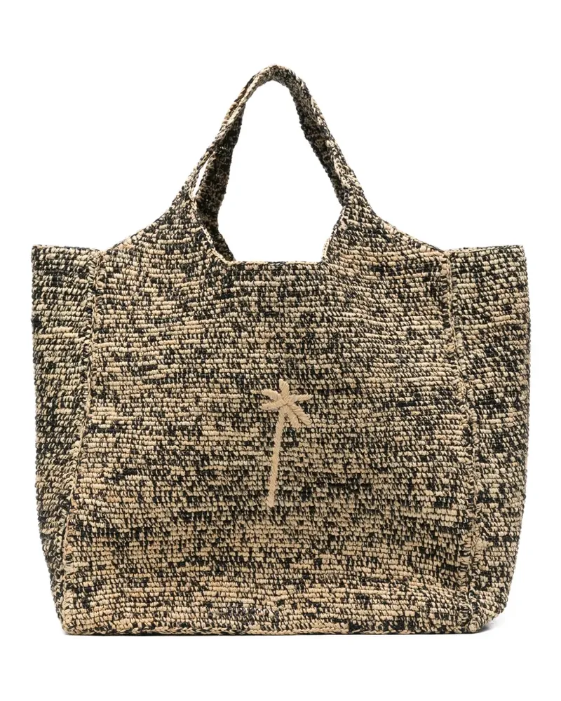 Manebí Tote Bag aus Raffiabast mit Palmenstickerei - Schwarz Schwarz