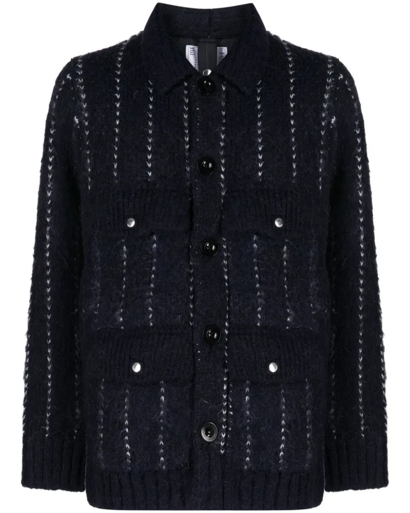 Sacai Gestreifte Hemdjacke aus Boucle - Blau Blau