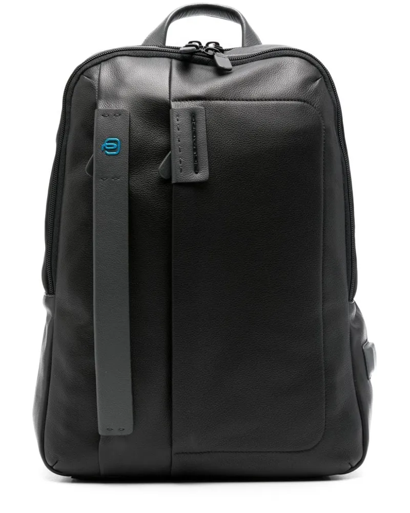 Piquadro Laptop-Rucksack mit Logo-Schild - Schwarz Schwarz