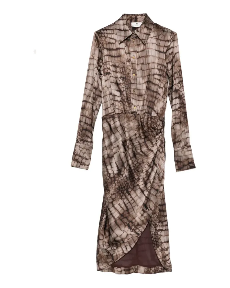 Elisabetta Franchi collared patterned midi dress - Braun Braun