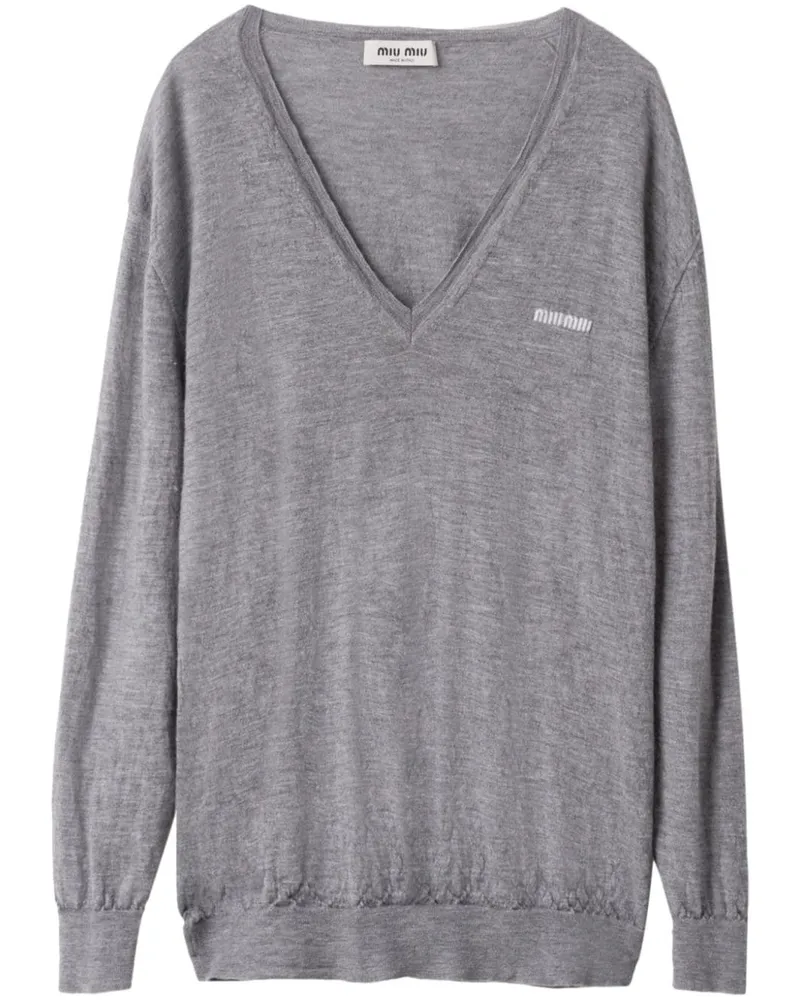 Miu Miu Kaschmirpullover mit Logo-Stickerei - Grau Grau