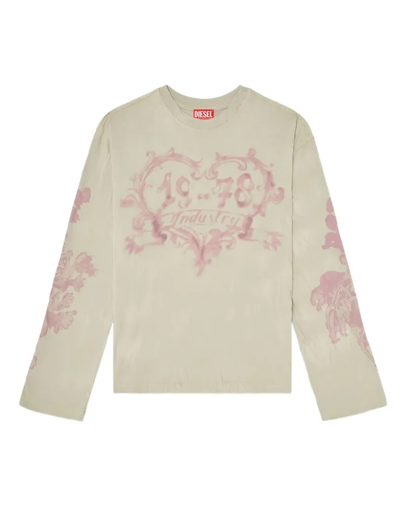 Diesel graphic-print long-sleeve cotton T-shirt - Nude Nude