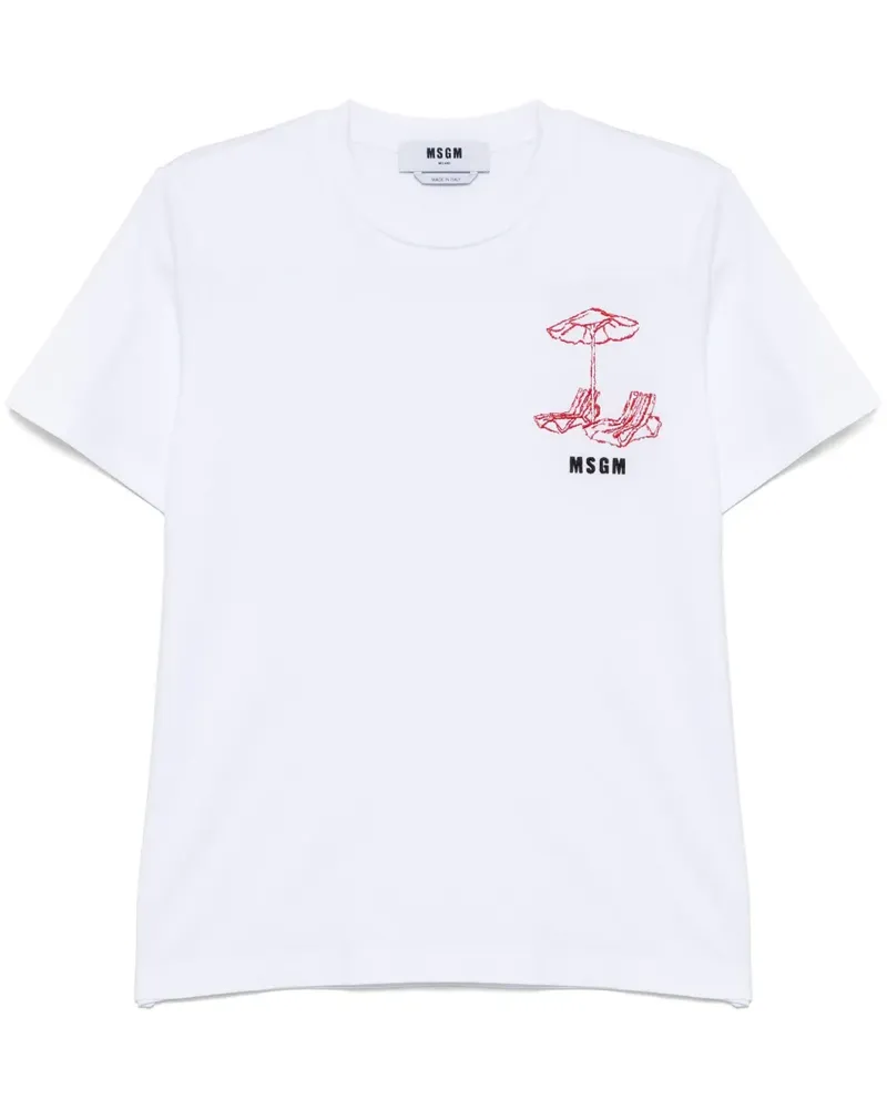 MSGM T-Shirt mit Logo-Stickerei - Weiß Weiß
