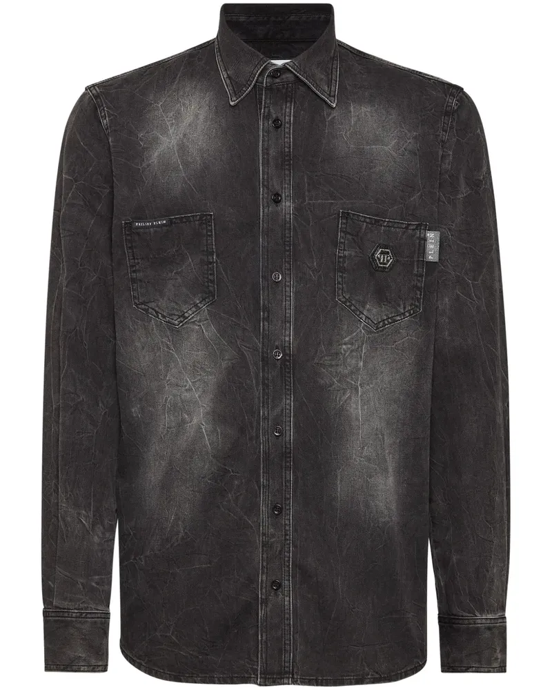 Philipp Plein Skull & Bones Jeanshemd - Grau Grau