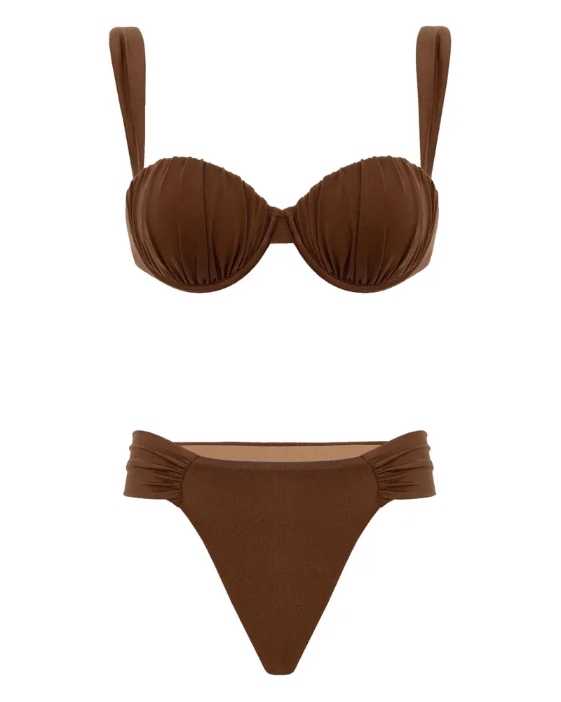 Noire Swimwear Geraffter Balconette-Bikini - Braun Braun