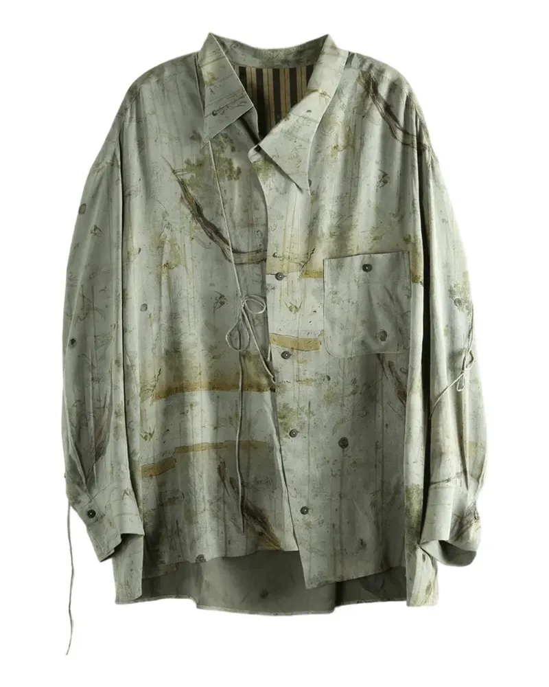 Ziggy Chen abstract-print silk shirt - Grün Grün