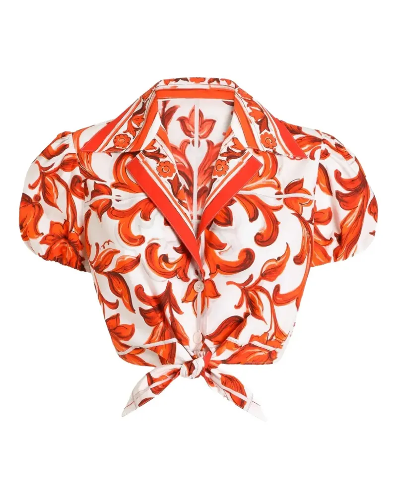 Dolce & Gabbana Kurzärmeliges Top mit Majolica-Print - Weiß Weiß