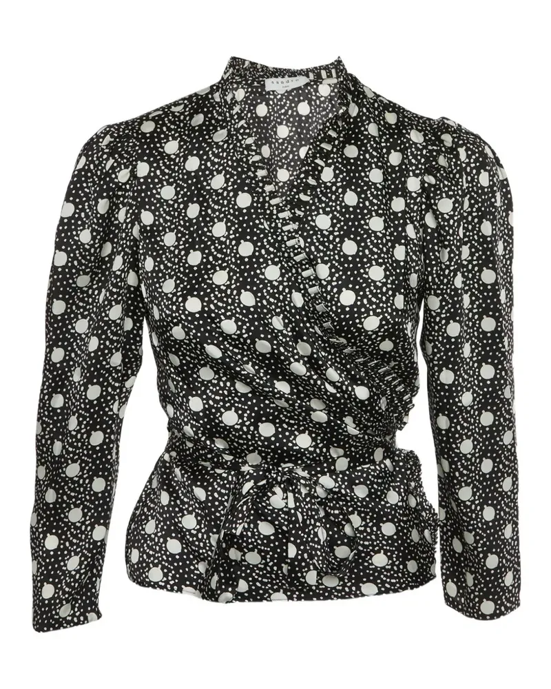 Sandro printed wrap-style blouse - Schwarz Schwarz