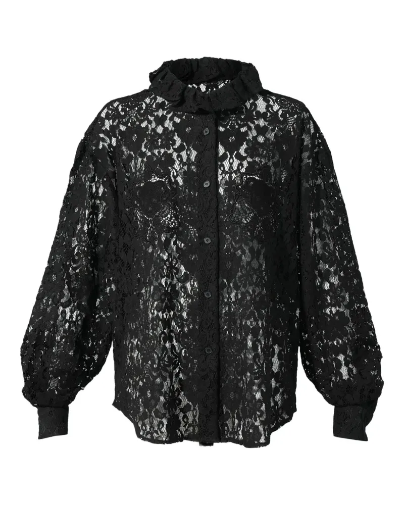 pushBUTTON Bluse mit Rüschenkragen - Schwarz Schwarz
