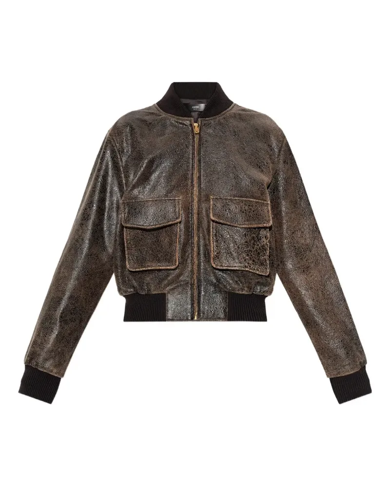 Amiri Crackled leather bomber - Braun Braun