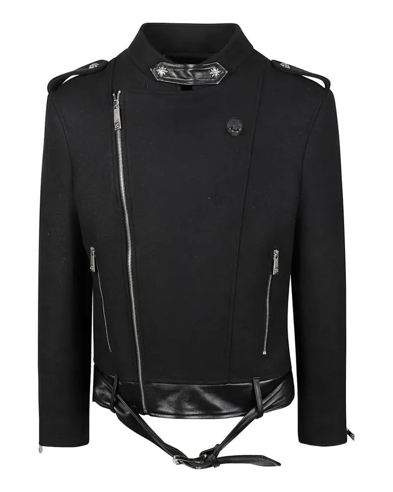 John Richmond leather-trimmed jacket - Schwarz Schwarz