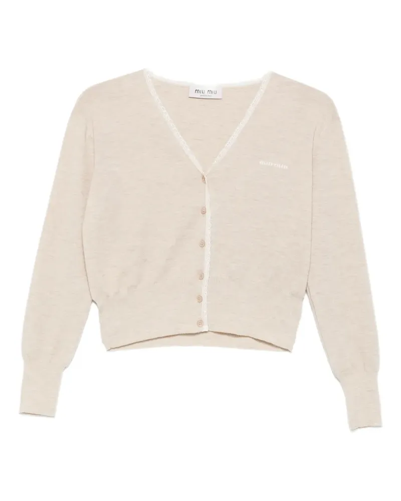 Miu Miu Cropped-Cardigan mit Spitzenbesatz - Nude Nude
