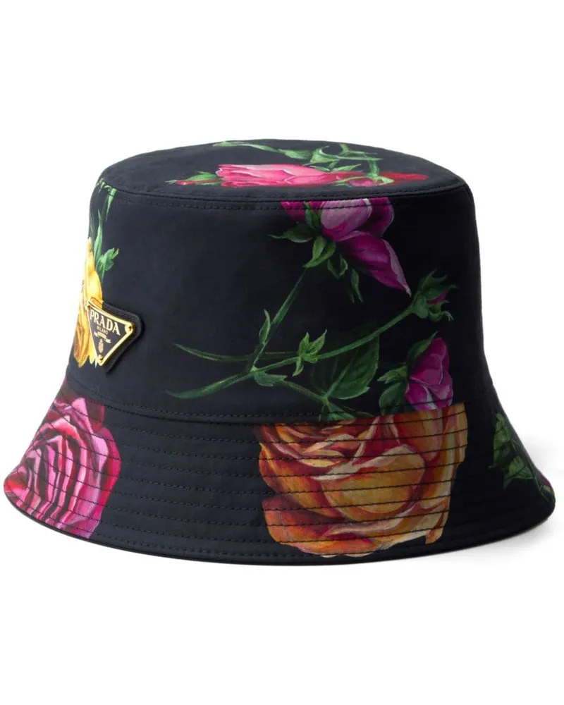 Prada Fischerhut mit Blumen-Print - Schwarz Schwarz