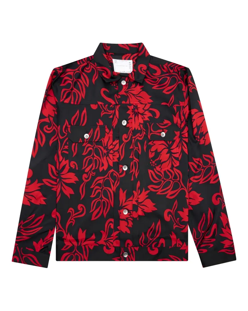 Sacai Hemdjacke mit Blatt-Print - Schwarz Schwarz