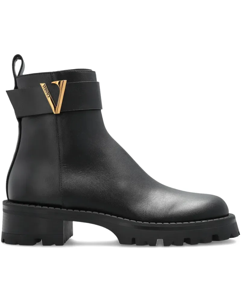 Versace V-Ankle Stiefel mit Schnallendetail - Schwarz Schwarz