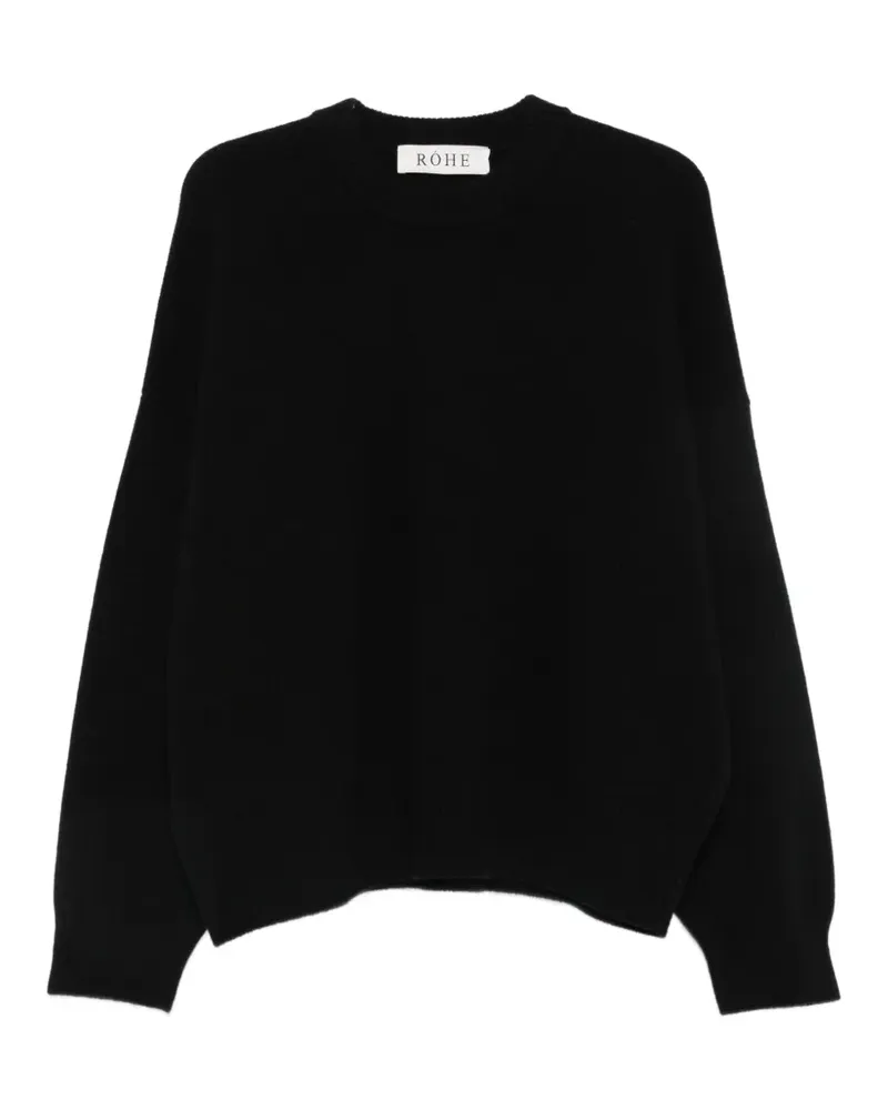 Róhe Rundhals-Pullover mit überschnittenen Schultern - Schwarz Schwarz
