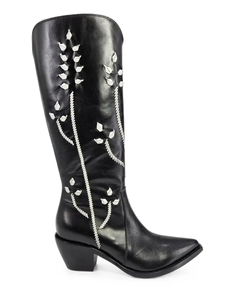 MADISON.MAISON Tall Stiefel mit Blumenstickerei - Schwarz Schwarz