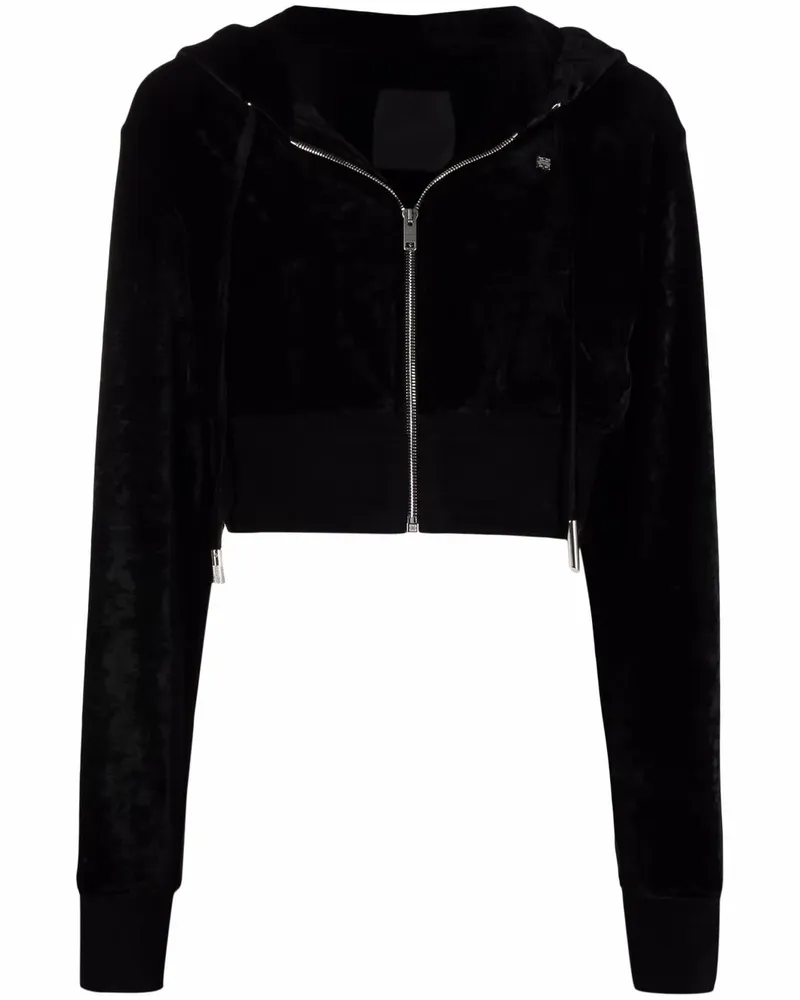Givenchy Cropped-Hoodie in Samtoptik - Schwarz Schwarz