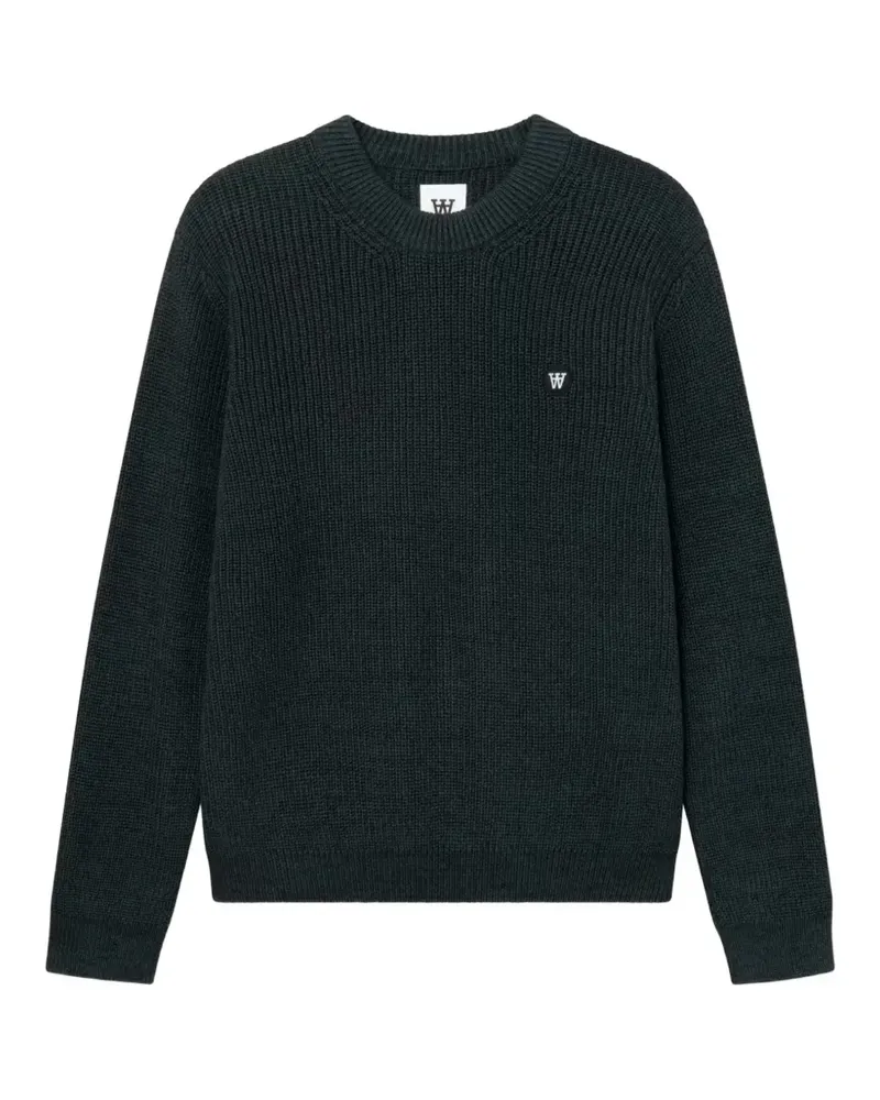 Wood Wood Gerippter Strickpullover mit Logo-Patch - Grün Grün