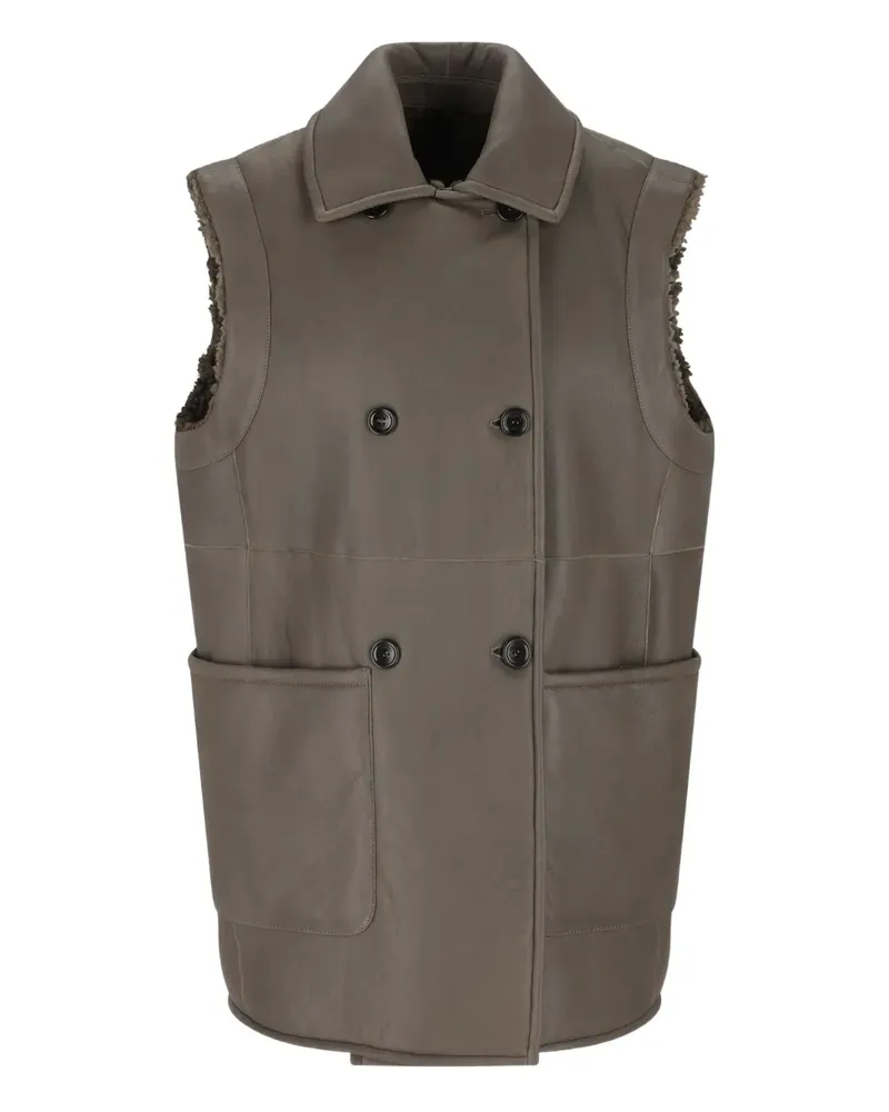 Max Mara Doppelreihiger Mantel aus Shearling - Grün Grün
