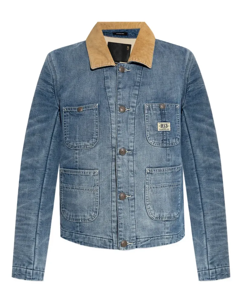 R13 Jeansjacke mit Cordkragen - Blau Blau