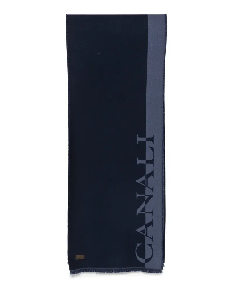 Canali Ausgefranster Schal mit Logo-Print - Blau Blau