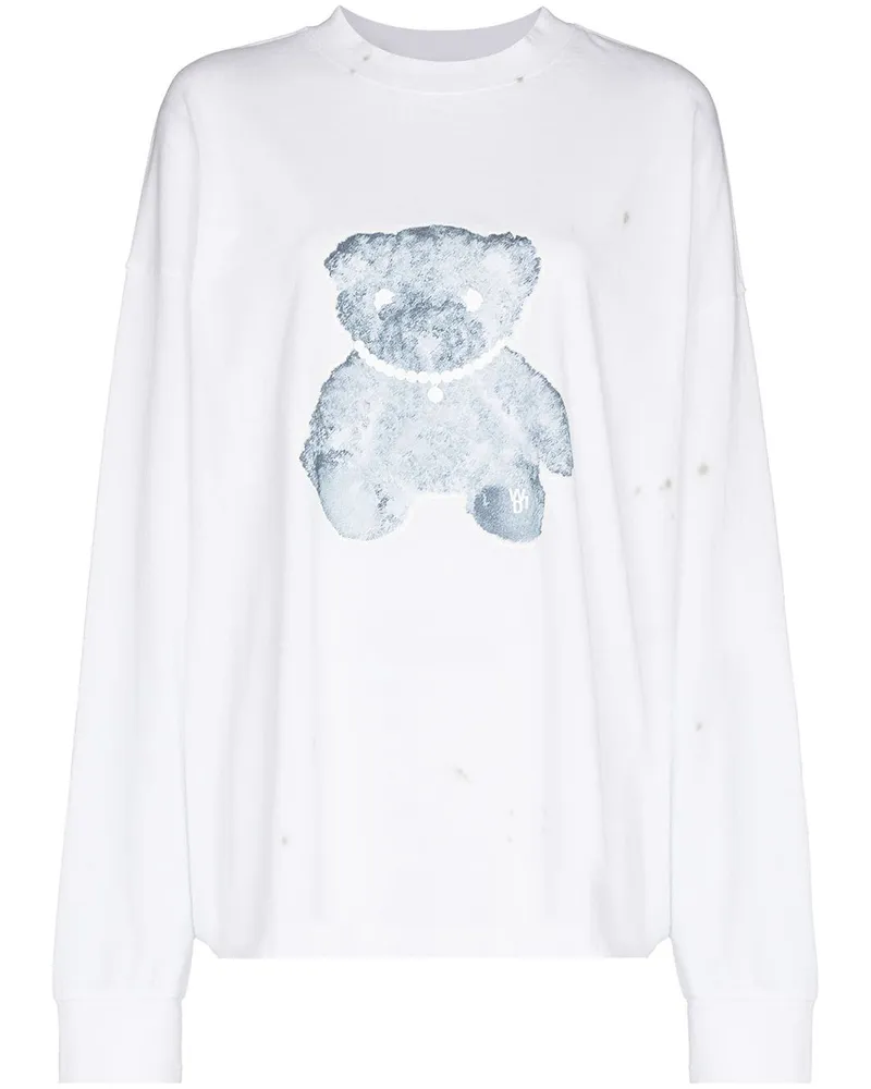 WE 11 DONE Sweatshirt mit Teddy-Print Weiß