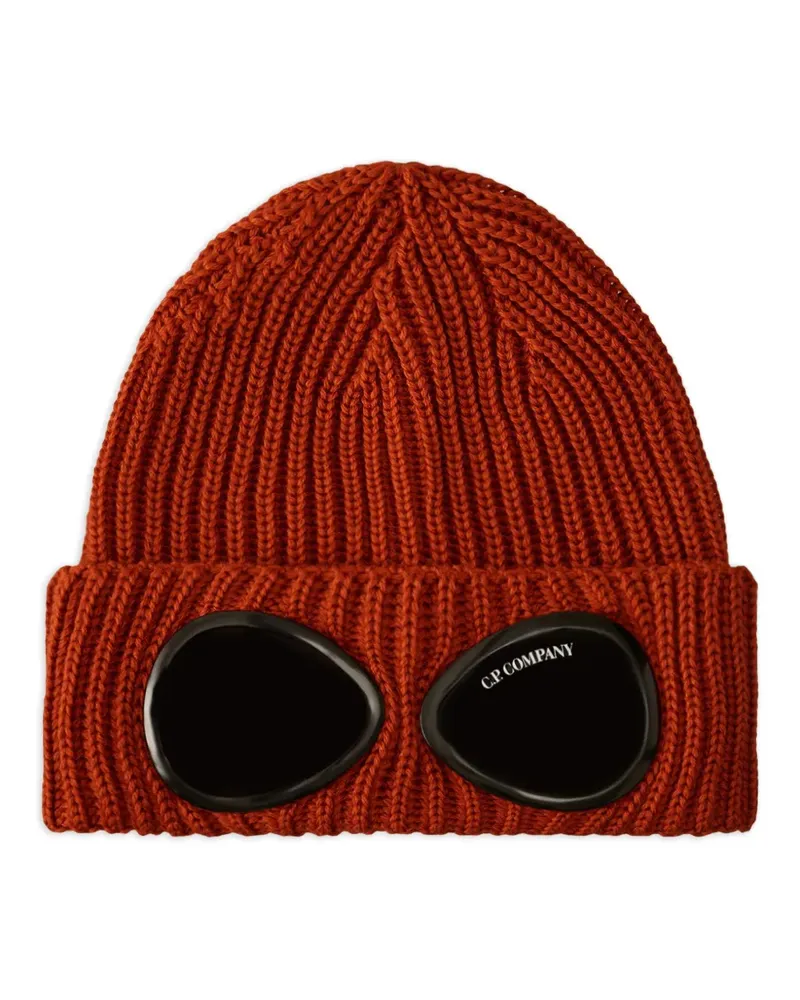C.P. Company Gerippte Beanie mit Goggle-Detail - Rot Rot