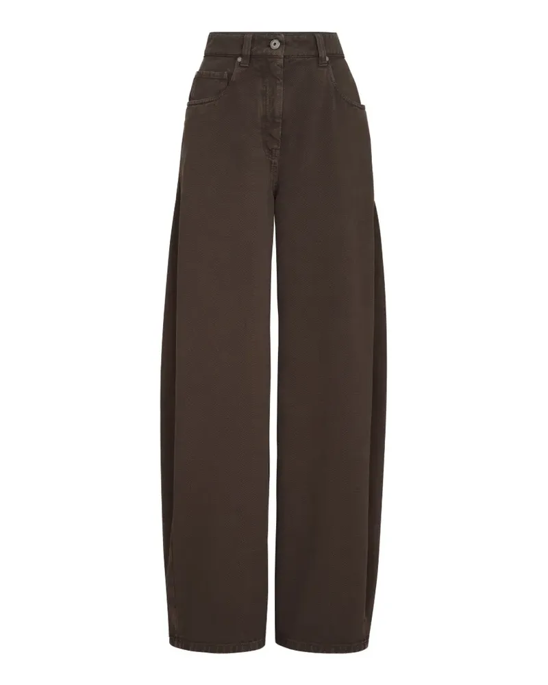 Brunello Cucinelli dyed denim wide trousers with Monili - Braun Braun