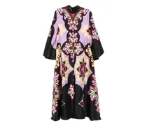 Langes Seidenkleid mit Print - Violett