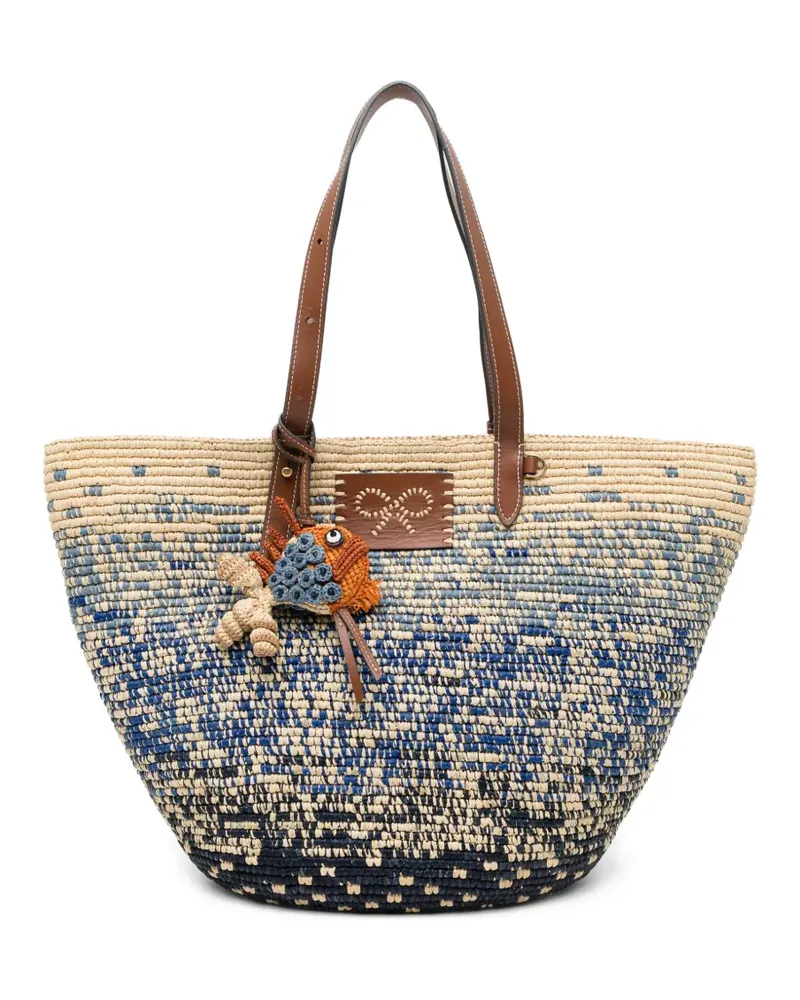 Anya Hindmarch woven-raffia fish-charm tote bag - Blau Blau