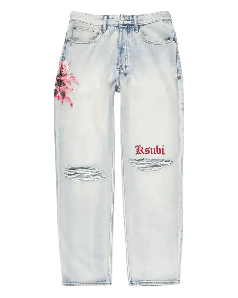 ksubi Distressed-Jeans mit Blumenstickerei - Blau Blau